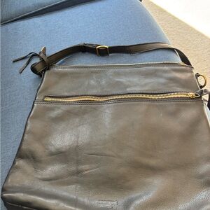 margot Black Leather Messenger Bag with Gold Hardware
